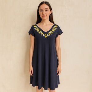 LOFT Embroidered Floral Swing Dress - Size Medium